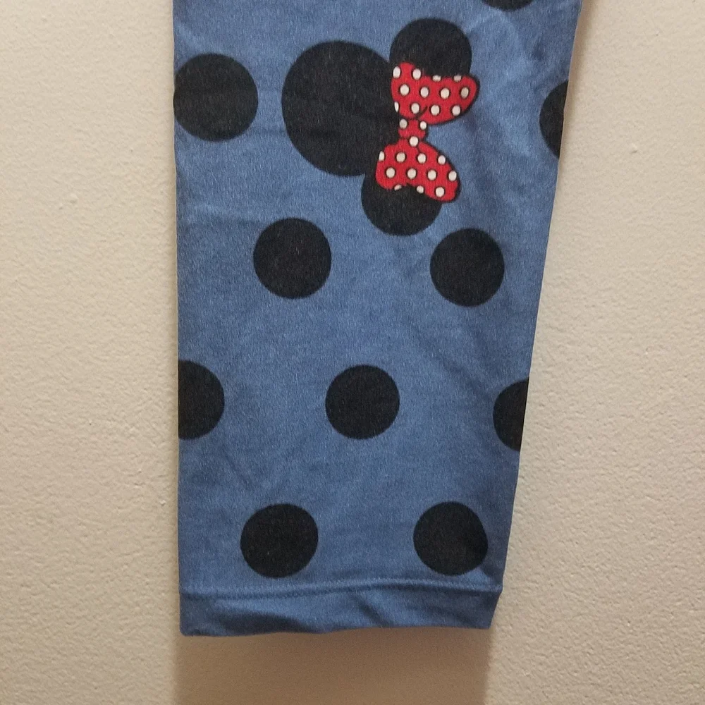 LuLaRoe x Disney Minnie Mouse Blue Leggings Polka Dots One Size Lounge Pants S M - Picture 4 of 9